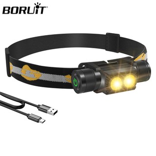  Boruit D25 Đèn Vàng Đèn Pha LED Kép 6 Chế Độ 1200LM Đèn Pha Mạnh Mẽ Type-C Sạc 18650 Đầu Đèn Pin Cắm Trại Câu Cá Đèn Lồng 