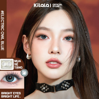 Kính áp tròng Kilala màu lam Electric Owl Blue lens cận 6 tháng DIA 14.2mm có độ (0-8) 1 cặp