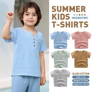 Áo thun cotton tay ngắn màu sắc trơn dành cho bé trai 1-6 tuổi
