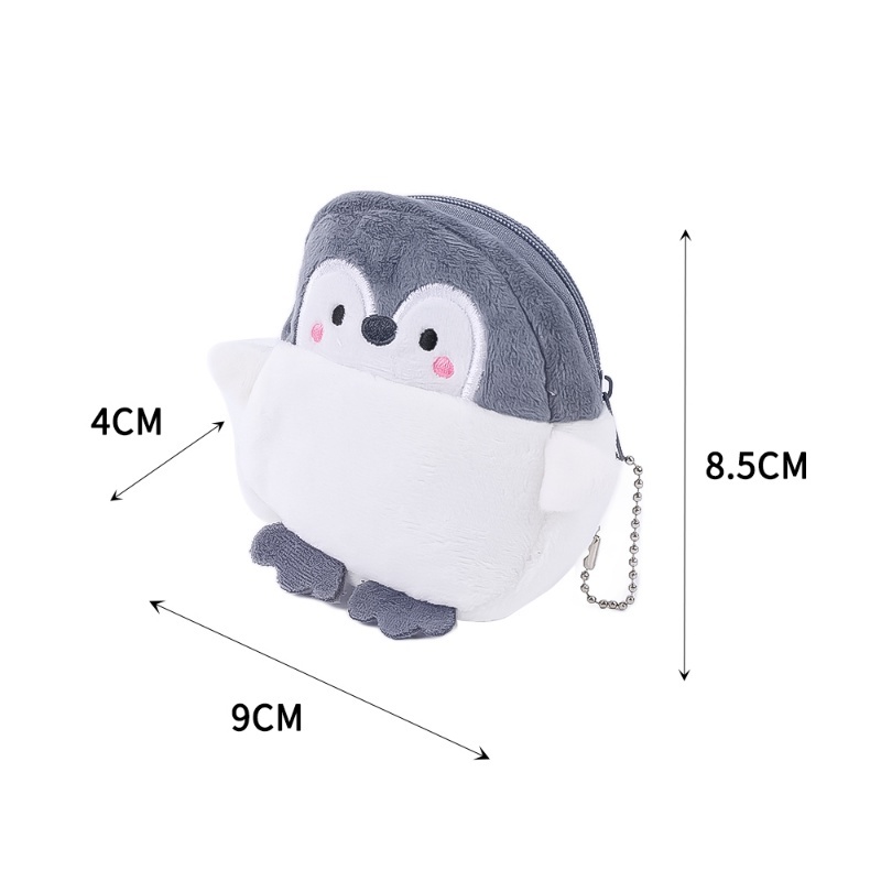 Túi Đựng Tiền Xu / Dây Cáp / Chìa Khóa Hình Chim Cánh Cụt Nhồi Bông Màu Xám Dễ Thương yk