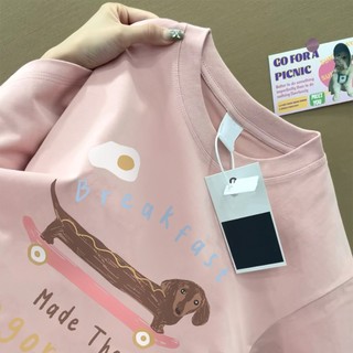 Áo phông nữ hồng local brand SALMO mùa hè áo thun nữ in hình cute dog đẹp 100% cotton Y0978