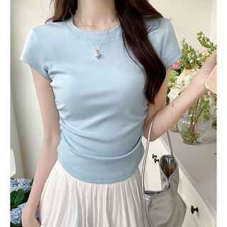 Áo thun Cotton cơ bản SUXI Mới đơn giản Slim Fit Cổ tròn tay ngắn Áo thun nữ hàng đầu 240305