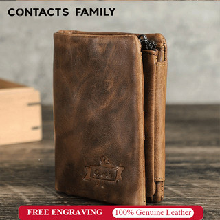 CONTACT'S Ví Da Thật Đựng Tiền Xu Có Khóa Kéo Phong Cách vintage Sang Trọng Cho Nam