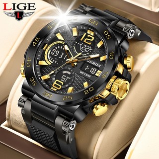 LIGE Đồng hồ đeo tay nam kỹ thuật số hiển thị kép Đồng hồ thể thao Đồng hồ đeo tay LED Chronograph chống nước