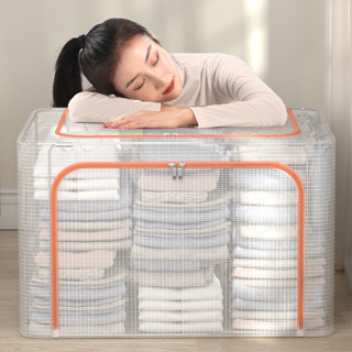 Túi Đựng Quần Áo hộp lưu trữ khung thép túi đựng chăn màn 110L hộp nhựa trong suốt không thấm PVC có thể gập lại