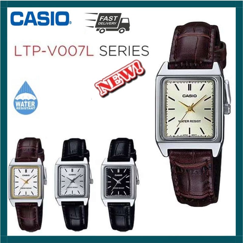 Đồng hồ có dây đeo sẵn xu hướng cổ điển Dây da thạch anh nữ Casio Đồng hồ vuông nhỏ màu đen nâu LTP-V007