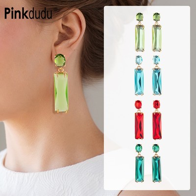 Pinkdu Nhiều Màu Sắc Hình Chữ Nhật Thả Bông Tai Cá Tính Sáng Tạo Hình Học Bông Tai Thủy Tinh Trang Sức Quà Tặng Cho Nữ PD1851