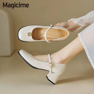 Magicime Giày Cao Gót  Gót Dày Giày Da Nhỏ Nữ 2024 Phong Cách Mới Mùa Hè