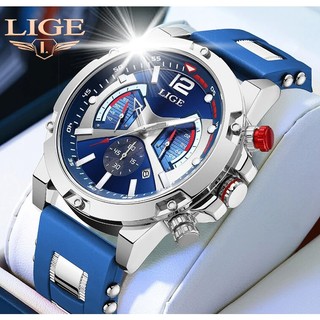 LIGE Đồng Hồ Nam Chính Hãng Thời Trang Thể Thao Thông Thường Đồng Hồ Thạch Anh Dạ Quang Ngày Đồng Hồ Đeo Tay Chống Thấm Nước Đồng Hồ Đeo Tay Chronograph Với Bộ Đồ