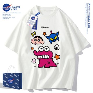 Áo thun ngắn tay cotton nguyên chất hợp tác thương hiệu NASA  Mẫu mới mùa hè 2025 in hình Shin Cậu Bé Bút Chì  Áo nửa tay có thể phối đồ đôi cho cặp đôi