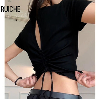 RUICHE áo croptop nữ áo baby tee Cổ điển Dễ thương Thời trang Đơn giản WCS2430NLJ 13Z240327