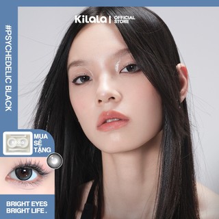 Kính áp tròng Kilala màu đen Psychedelic Black lens cận 6 tháng DIA 14.2mm có độ (0-8) 1 cặp