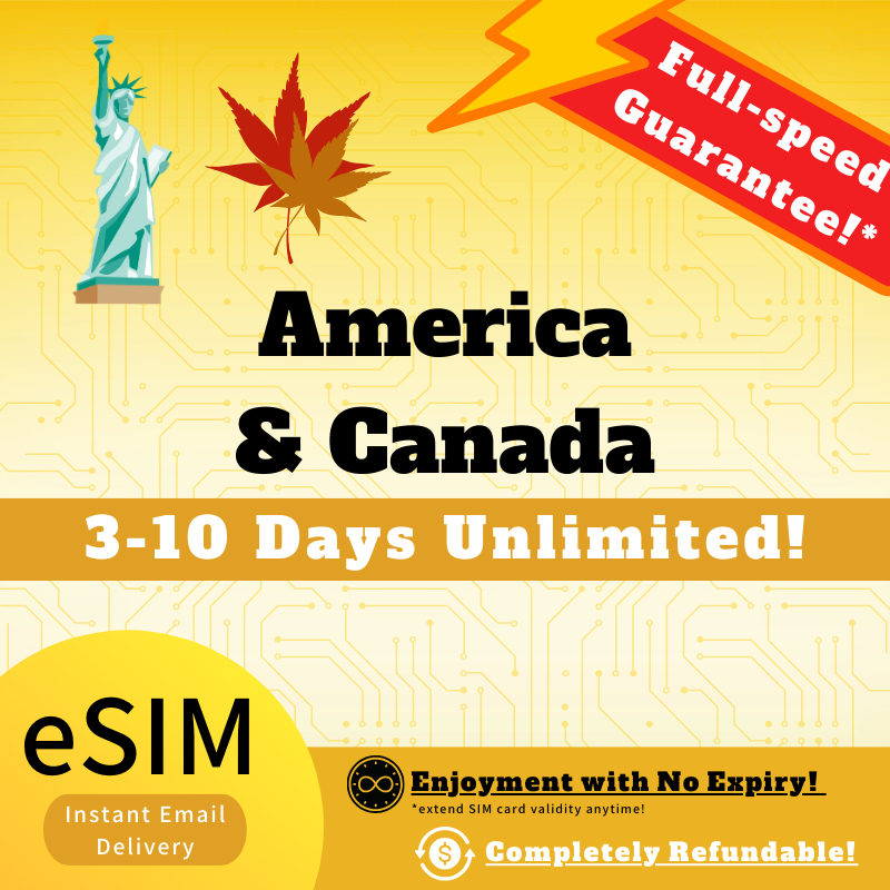 Mỹ và Canada Tốc Độ Cao eSIM 3-10 Ngày Hàng Ngày 500MB / 1GB / 2GB Dữ Liệu Không Giới Hạn | Giao hàn