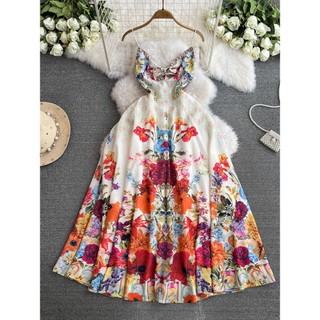 Vintage Họa Tiết Hoa Nữ Mùa Hè Không Tay Ôm Đi Biển Ngày Lễ Maxi Đầm Dài Hàng Có Sẵn Mới