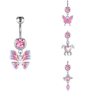  Thép không gỉ màu hồng bướm mặt dây chuyền rốn pin siêu hào nhoáng zircon hot girl sexy rốn nhẫn xỏ khuyên 