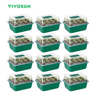 VIVOSUN 6 / 12 Khay khởi động hạt giống, Bộ khởi động hạt giống 144 ống có mái vòm độ ẩm, Khay nảy mầm thực vật có thể tái sử dụng phẳng có lỗ thoát nước, Khay nhân giống màu xanh lá cây để trồng hạt giống
