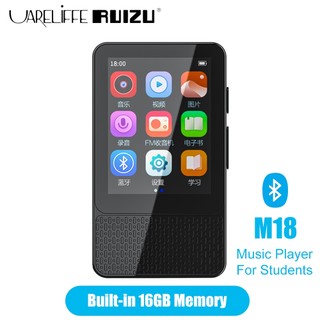 Uareliffe RUIZU M18 Bluetooth5.0 Máy nghe nhạc Hỗ trợ thẻ SD Màn hình cảm ứng 2.4Inch Máy nghe nhạc MP3 có ghi loa E-book FM Máy đếm bước đi thể thao Chạy bộ Walkman di động