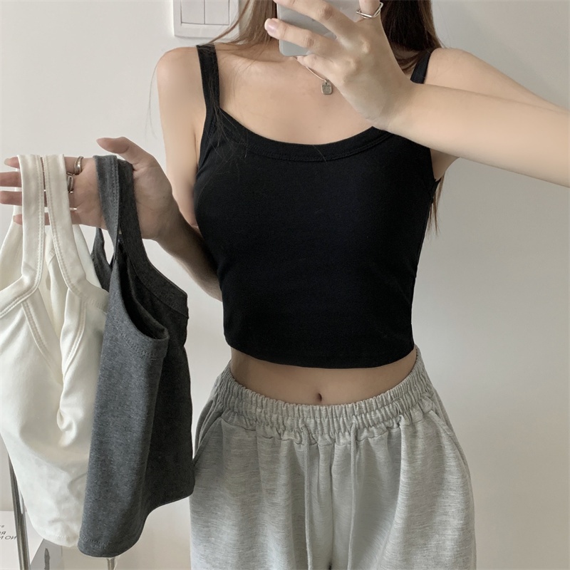 NUZIRO  Áo hai dây  dáng ôm màu trơn có đệm ngực thời trang dành cho nữ
