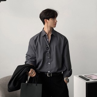 Áo Sơ Mi Nam Phong Cách Hàn Quốc Vogue Rộng Hồ Sơ Trơn Đơn Giản Vải Dệt Kim Cao Cấp Đa Năng Với Tay DàiM-3XL