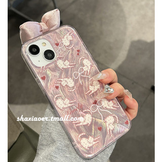 Huiwanju Hồng Lông Mèo Nơ Vòng Tay Thích Hợp Cho iPhone 15 Ốp Điện Thoại IP14promax Nữ 15 Pro Mới 13 Chống Rơi 12 Vỏ Cứng Cạnh Mềm 11