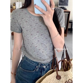 Ethelgirl Thời Trang Hàn Quốc Hoa Cổ Tròn Tay Ngắn Thường Ngày Phù Hợp Với Quần Áo Nữ Top