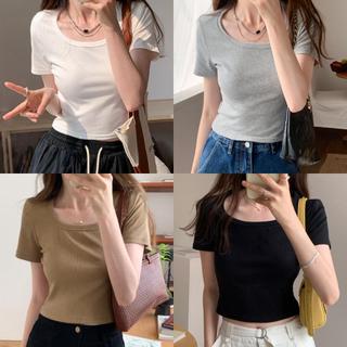 [Zestiva] M-3XL áo thun ôm body nữ Croptop Cổ Tròn Tay Ngắn gợi cảm Hàn Quốc áo thun baby tee HZFWS0396