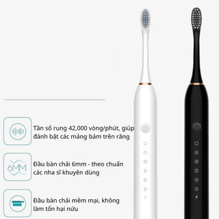 Bàn chải đánh răng điện sonic X3 chính hãng, công nghệ sóng âm chống nước 6 chế độ, miễn phí 4 đầu cọ