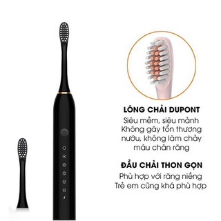Bàn chải đánh răng điện sonic X3 chính hãng, công nghệ sóng âm chống nước 6 chế độ, miễn phí 4 đầu cọ