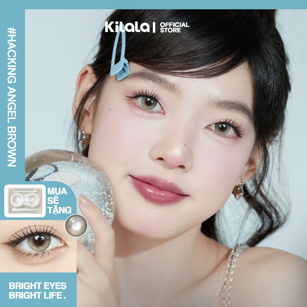 Kính áp tròng Kilala màu nâu Hacking Angel Brown lens cận 6 tháng DIA 14.2mm có độ (0-8) 1 cặp