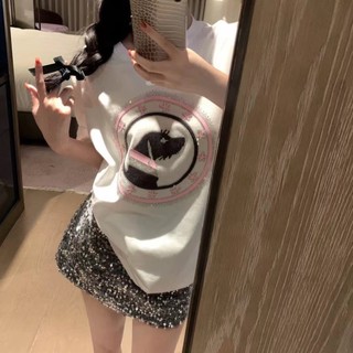 Mùa Xuân Mùa Hè 2024 Nữ Phong Cách Mới Thời Trang Cổ Điển Thời Trang Hoạt Hình Chó Đĩa Rời Áo Thun Tay Ngắn Dệt Kim Hàng Đầu