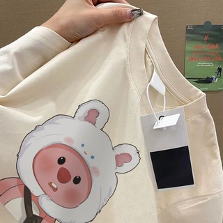 Áo thun hoa văn hoạt hình thỏ mơ Áo thun nữ cổ tròn mới đa năng hàng đầu 100% cotton