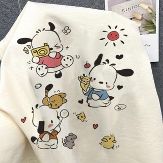 Phiên bản Hàn Quốc của hoạt hình chó Pacha họa tiết áo thun mơ Áo thun nữ cổ tròn mới đa năng hàng đầu 100% cotton