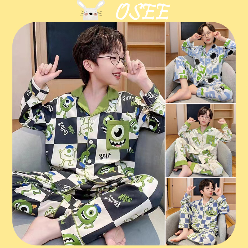 Bộ Đồ Ngủ Tay Dài Bằng Lụa Mỏng In Họa Tiết Hoạt Hình Dễ Thương Kích Thước 90-170cm Thời Trang Cho Nam Và Nữ