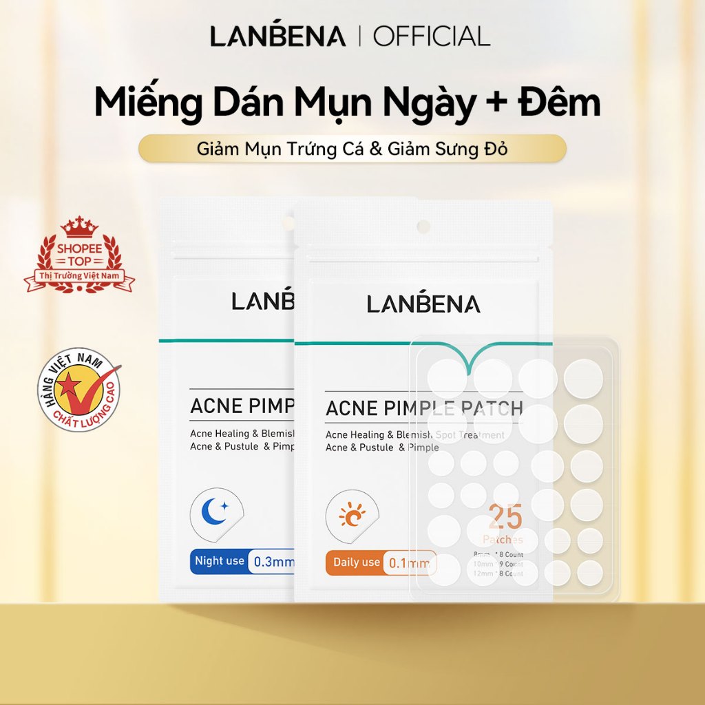 Miếng Dán mụn Lanbena Hỗ Trợ Giảm Mụn Lành Sẹo Mụn Trong Suốt Sử Dụng Hàng Ngày & Sử Dụng Ban đêm (5Pcs)