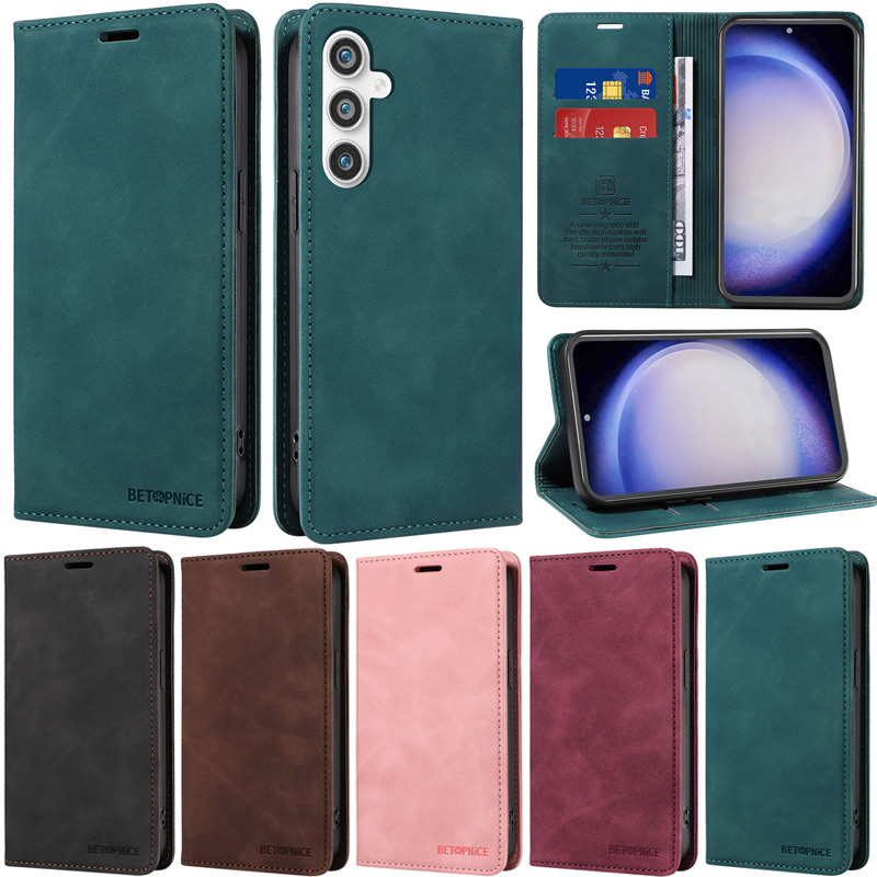 Ốp Lưng Retro Cho Samsung Galaxy A55 A35 A25 A15 A05S A22 A32 A51 A71 S23 FE S24 Plus S23 Plus S24 + Ví Khóa Từ Tính Sang Trọng Da PU Mềm Flip Skin Stand Vỏ Bảo Vệ