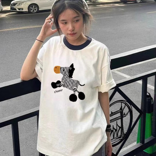 71616 Áo thun ngắn tay cổ tròn màu tương phản in hình dễ thương