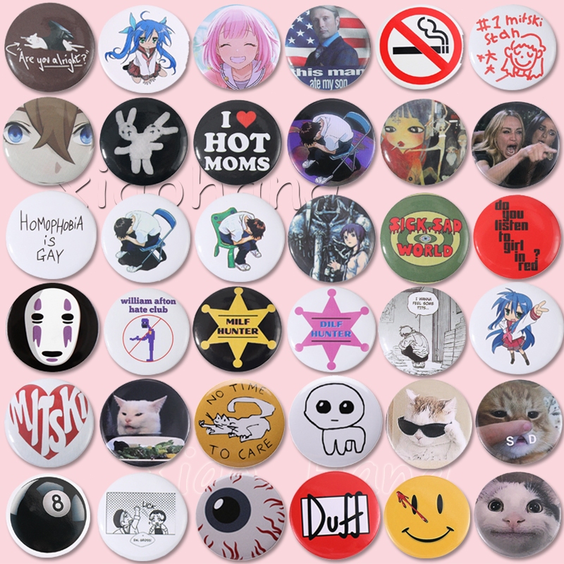 100 Phong Cách Tinplate Nối Tiếp Nút Mềm Chân Trang Sức Anime Totoro Neon Evangelion Thổ Cẩm Sáng Tạo Kim Loại Huy Hiệu Mũ Cổ Quà Tặng Ve Áo Pin Phần