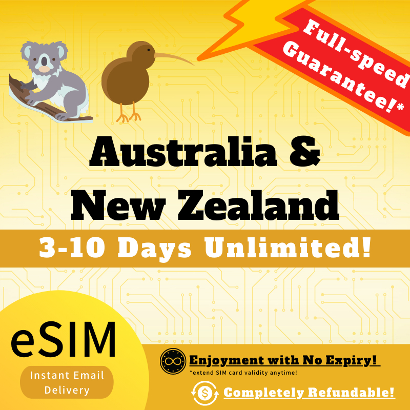 Úc và New Zealand Tốc Độ Cao eSIM 3-10 Ngày Hàng Ngày 500MB / 1GB / 2GB Dữ Liệu Không Giới Hạn | Gia