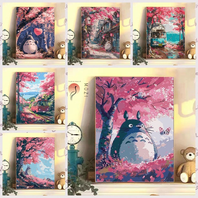 MOZI✨30 * 40cm / 40 * 50cm Sakura Totoro tranh tô màu theo số tranh số hóa tranh sơn dầu số hoáHoa A