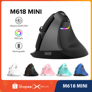 Delux m618 mini rgb ergonomic dọc chuột chơi game không dây im lặng bluetooth type-c sạc pin chuột