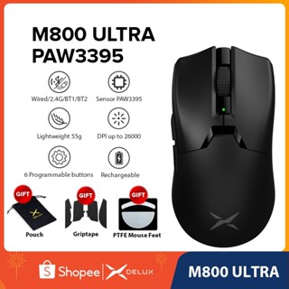 Chuột Chơi Game Không Dây Delux M800 Ultra PAW3395 DPI MAX 26000 RGB Cho PC Laptop