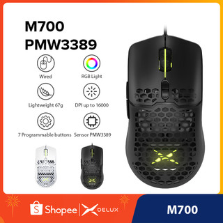 Chuột gaming Delux M700 PMW3389 RGB thiết kế tổ ong có dây cáp mềm độc đáo