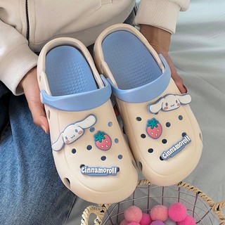 Sanrio Crocs nữ mùa hè trong nhà đế dày chống trượt bước trên poo cảm giác nửa kéo giày Crocs