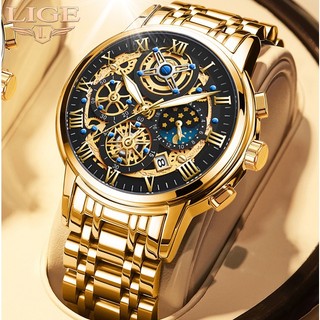 LIGE Đồng hồ nam chính hãng Thời trang công sở Thể thao Đồng hồ chống nước Chronograph Đồng hồ đeo tay thạch anh Thương hiệu hàng đầu Sang trọng Ngày tự động