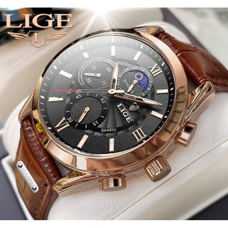 LIGE Đồng hồ nam thời trang thể thao không thấm nước Watch Analog Glowing Quartz Chronograph Watch với hộp đồng hồ
