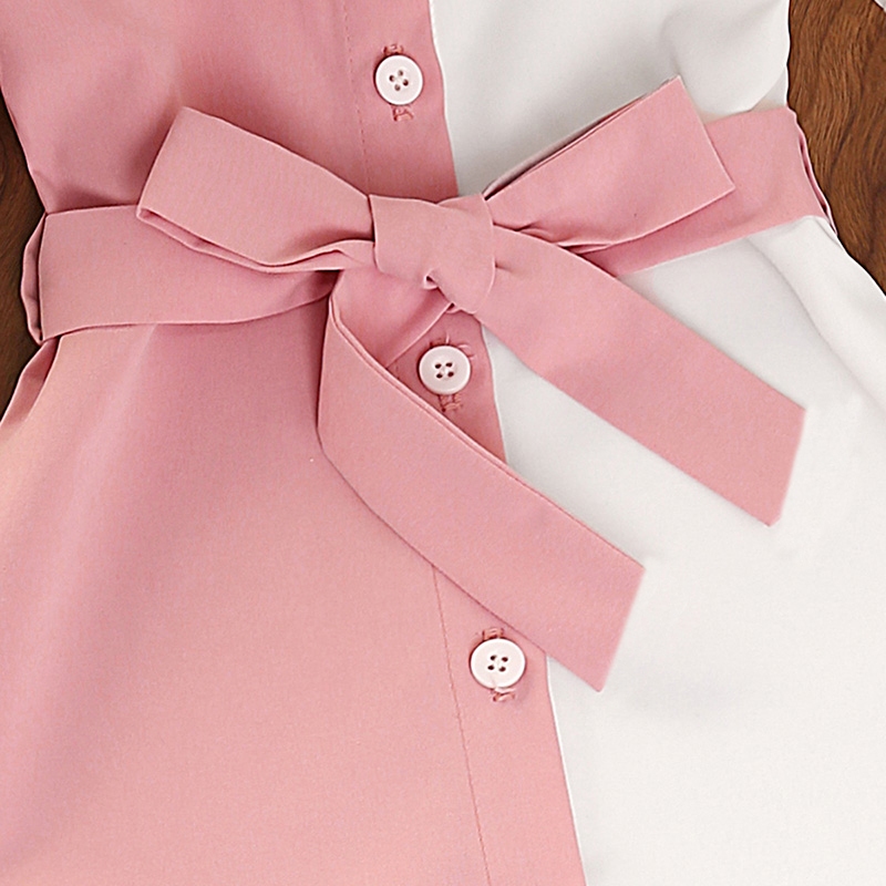 Đầm SIYYIS tay ngắn cài nút màu trắng hồng phong cách Hàn Quốc cho bé gái 4-7 tuổi