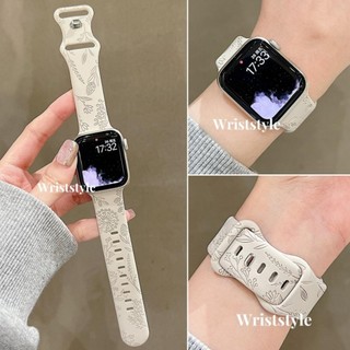  Dây đeo đồng hồ silicon hoa tự nhiên cho Apple Watch S9   8   7   6   5   4   3   2   1 SE2 ULTRA Dây đeo thay thế cao su khóa đôi cho iWatch 49MM 45 44 42 41 40 38 