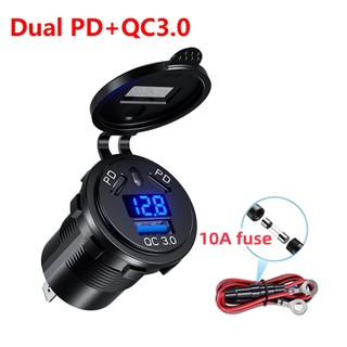 108w dual pd type-c + qc3.0 cổng nguồn ổ cắm sạc nhanh xe hơi có vôn kế led cho xe máy tự động thuyền rv xe tải