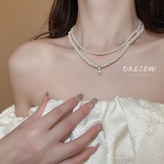  DREJEW Vòng cổ mặt dây chuyền ngọc trai nhiều lớp zircon đơn giản nhẹ nhàng kiểu Pháp dây chuyền xương đòn sang trọng thời trang thanh lịch và cao cấp 