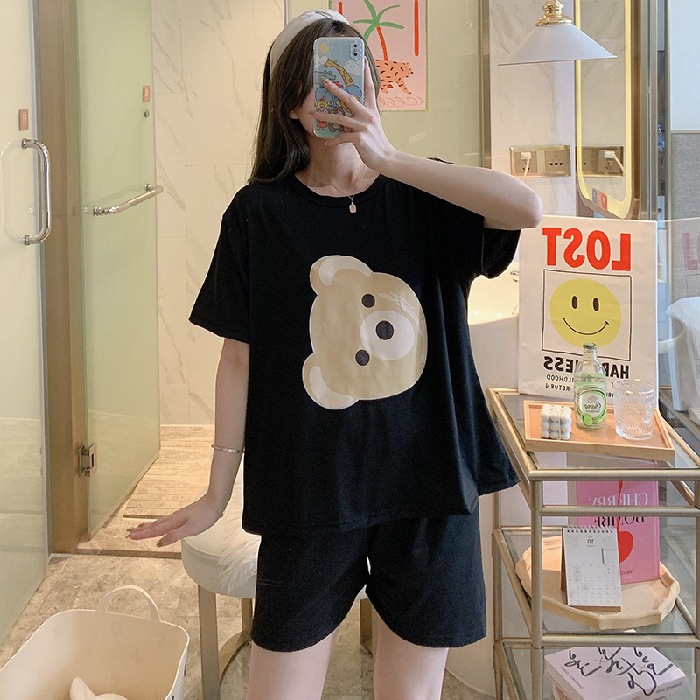 Đồ bộ bigsize nữ cộc tay mặc nhà mùa hè in hình cute dễ thương vải thun cotton,Bộ Đồ Ngủ Nữ Mùa Hè Ngắn Tay Quần Short Rời Hoạt